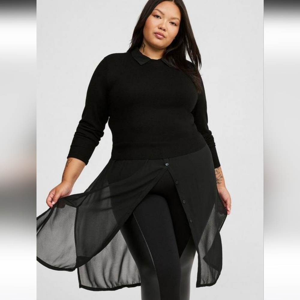 Torrid Fitted Cropped Chiffon Two-Fer Sweater